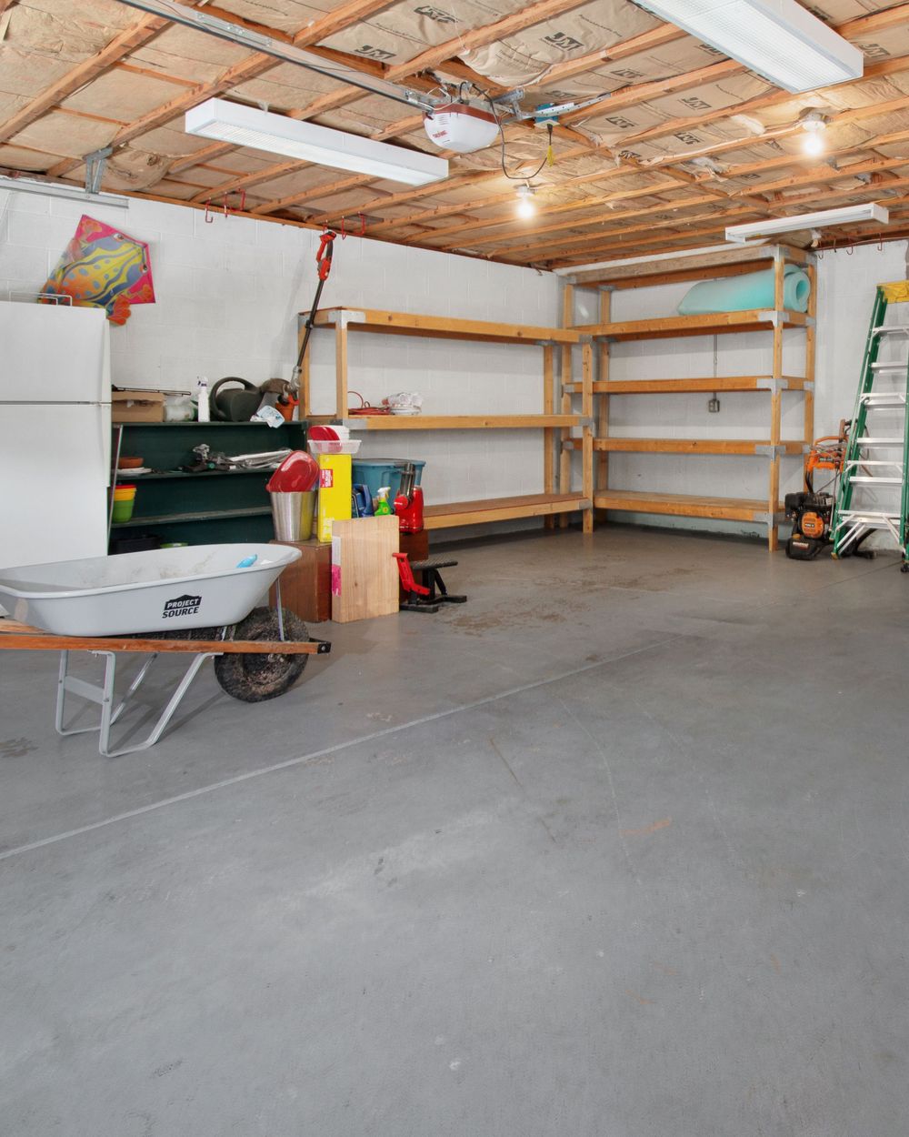 Built-in garage shelving and storage, illustrative stock photo